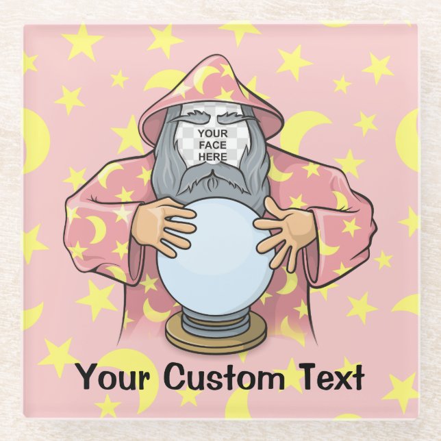 Wizard with your face glass coaster (Front)