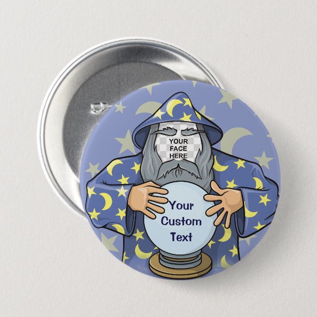 Wizard with your face pinback button (Front & Back)