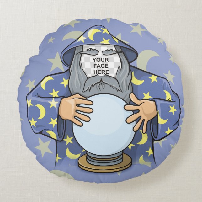 Wizard with your face round pillow (Front)