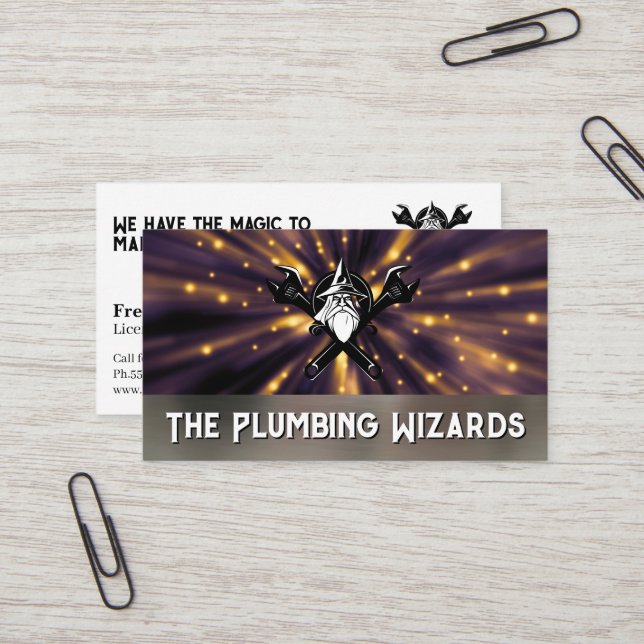 Wizard Wrenches Logo | Magical Background Business Card (Front/Back In Situ)