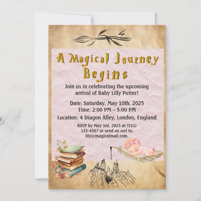 Wizarding Baby Shower Invitation - Girl (Front)