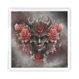 Wizardry   Dark Horned Demon with Glowing Red Eyes Acrylic Tray