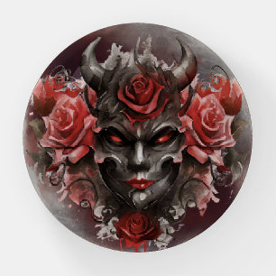 Wizardry   Dark Horned Demon with Glowing Red Eyes Paperweight