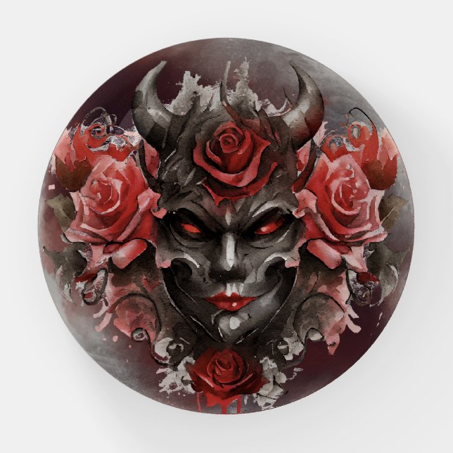 Wizardry | Dark Horned Demon with Glowing Red Eyes Paperweight (Front)