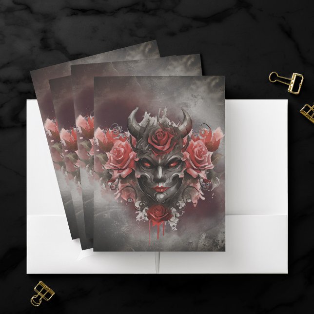 Wizardry | Dark Horned Demon with Glowing Red Eyes Pocket Folder (Creator Uploaded)