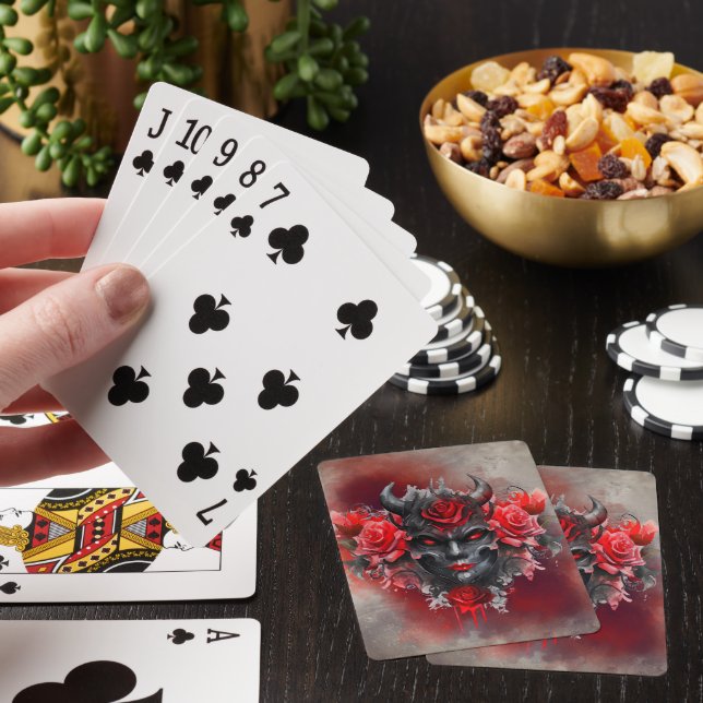 Wizardry | Dark Horned Demon with Glowing Red Eyes Poker Cards (In Situ)