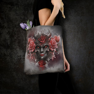 Wizardry   Dark Horned Demon with Glowing Red Eyes Tote Bag