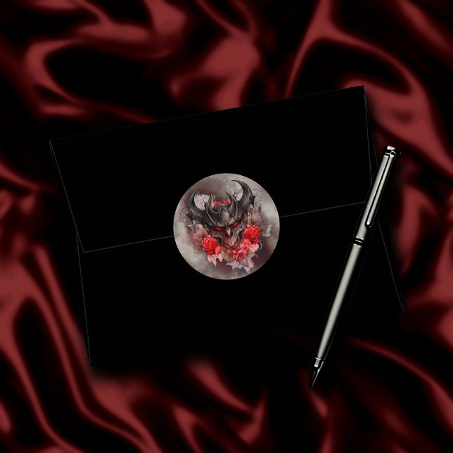 Wizardry | Red Eyed Smoky Demon Beast with Roses Classic Round Sticker (Creator Uploaded)
