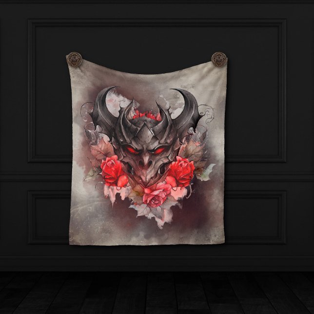 Wizardry | Red Eyed Smoky Demon Beast with Roses Fleece Blanket (Creator Uploaded)