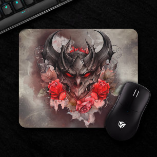 Wizardry Red Eyed Smoky Demon Beast with Roses Mouse Pad
