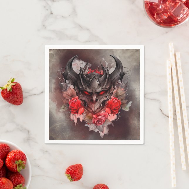 Wizardry | Red Eyed Smoky Demon Beast with Roses Napkins (Insitu)