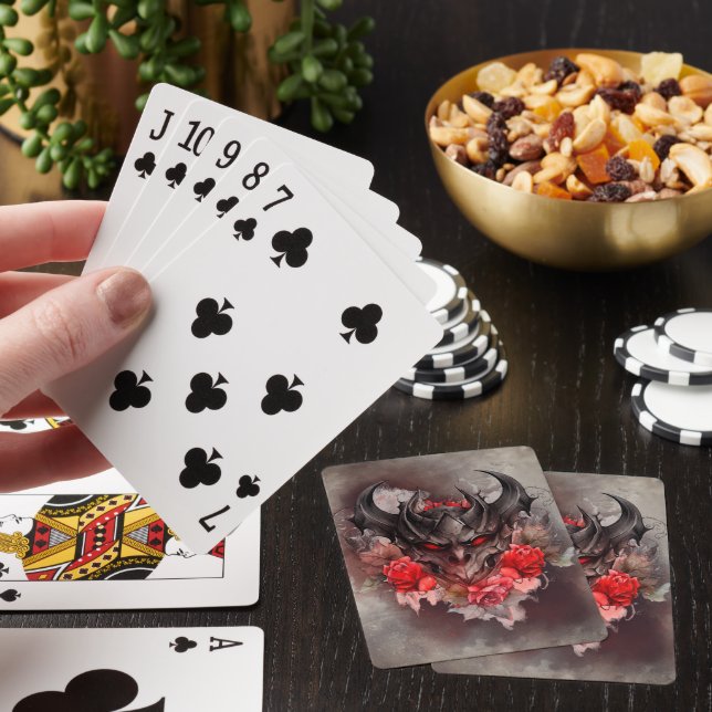 Wizardry | Red Eyed Smoky Demon Beast with Roses Poker Cards (In Situ)