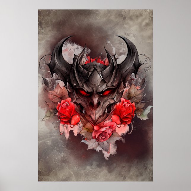 Wizardry | Red Eyed Smoky Demon Beast with Roses Poster (Front)