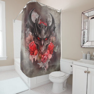 Wizardry Red Eyed Smoky Demon Beast with Roses Shower Curtain
