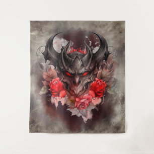 Wizardry Red Eyed Smoky Demon Beast with Roses Tapestry