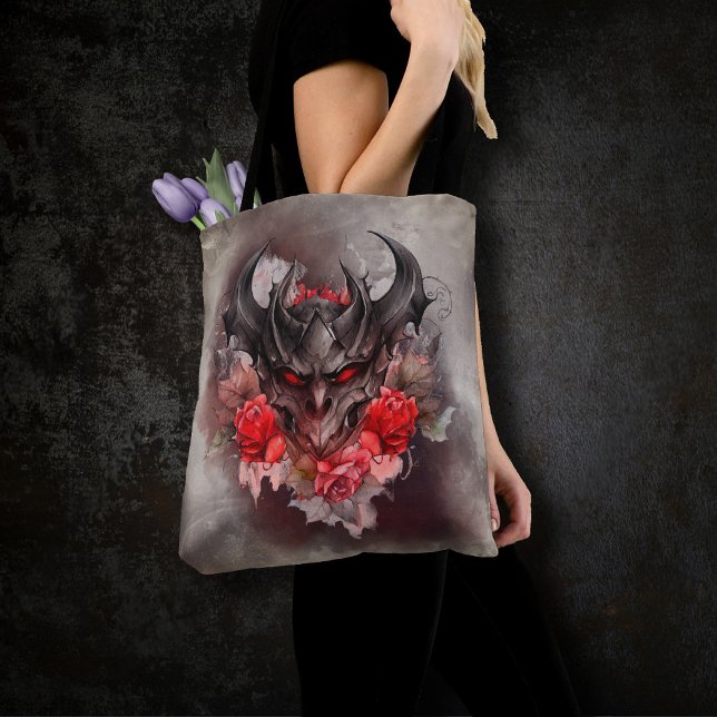 Wizardry | Red Eyed Smoky Demon Beast with Roses Tote Bag (Creator Uploaded)