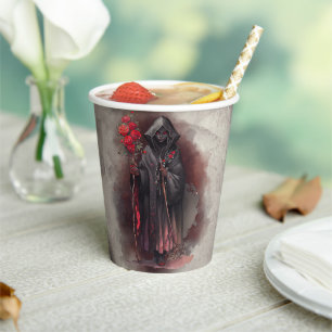 Wizardry Shadowy Dark Witch Glowing Red Eyes Paper Cups