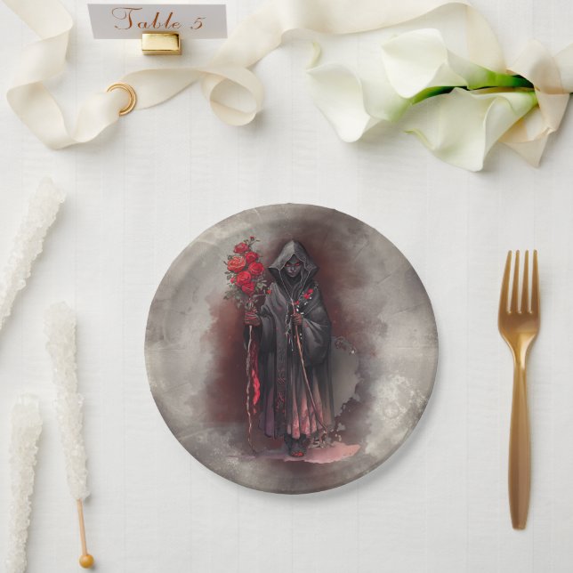 Wizardry | Shadowy Dark Witch Glowing Red Eyes Paper Plates (Wedding)