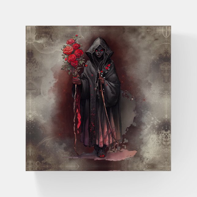 Wizardry | Shadowy Dark Witch Glowing Red Eyes Paperweight (Front)