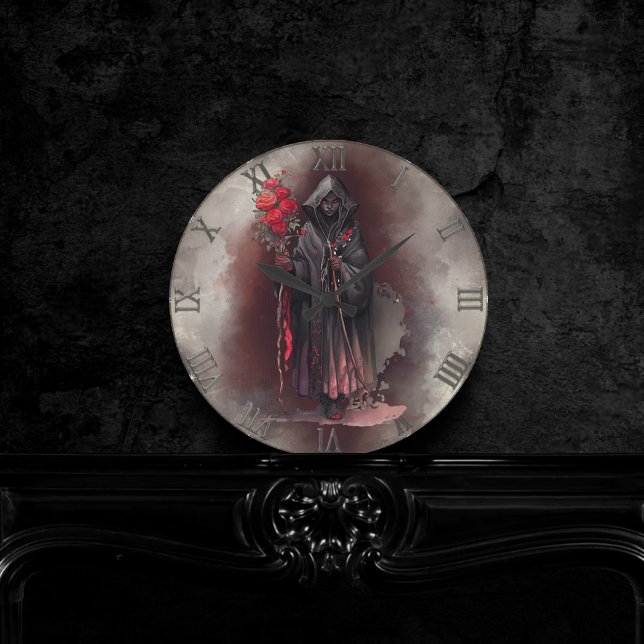 Wizardry | Shadowy Dark Witch Glowing Red Eyes Round Clock (Creator Uploaded)