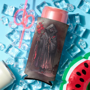 Wizardry Shadowy Dark Witch Glowing Red Eyes Seltzer Can Cooler