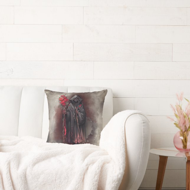 Wizardry | Shadowy Dark Witch Glowing Red Eyes Throw Pillow (Couch)