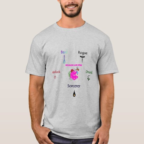 Wizards and Wine with multi colored symbols T_Shirt