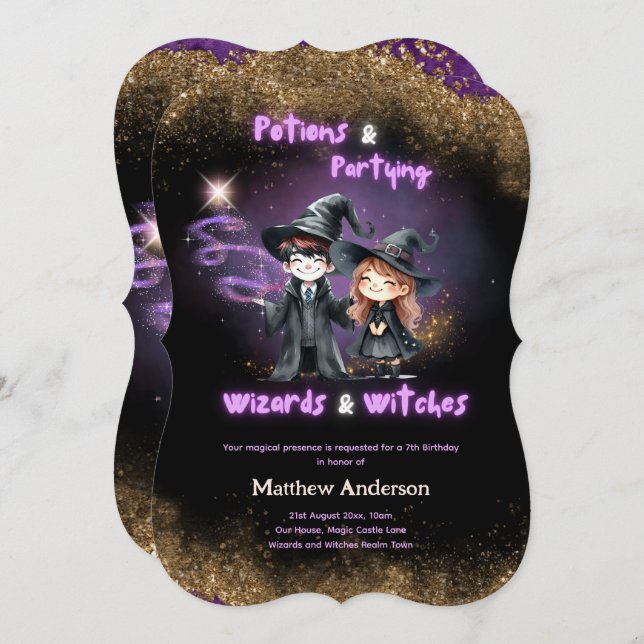 Wizards and Witches Son's Daughters Birthday Magic Invitation (Front/Back)