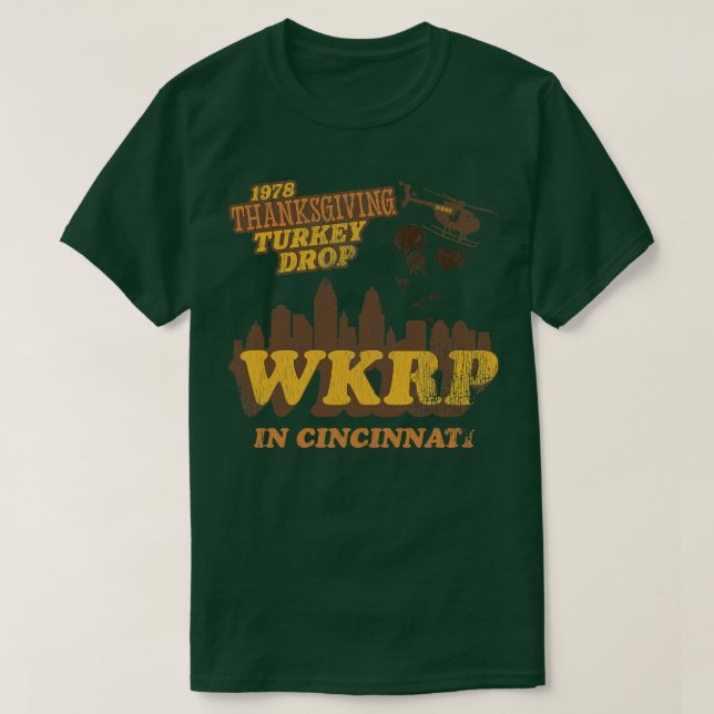 WKRP in Cincinnati 1978 Thanksgiving Turkey Drop T-Shirt (Design Front)