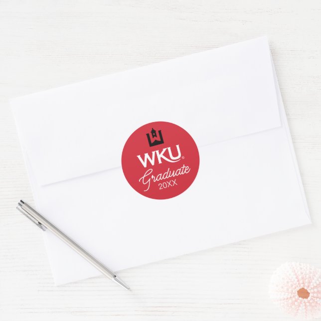 WKU Academic Emblem with Bell Tower Classic Round Sticker (Envelope)