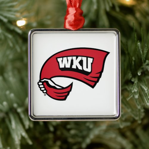 WKU Hand-Held Red Towel Logo Metal Ornament