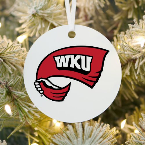 WKU Hand-Held Red Towel Logo Metal Ornament