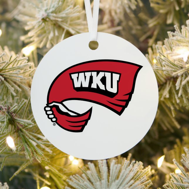 WKU Hand-Held Red Towel Logo Metal Ornament (Insitu)