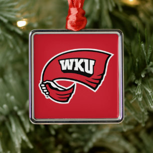 WKU Hand-Held Red Towel Logo Metal Ornament