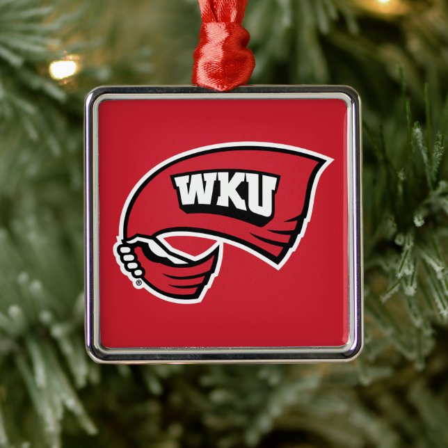 WKU Hand-Held Red Towel Logo Metal Ornament (Tree)