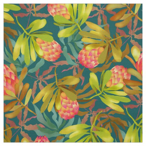 Wlid Flowers Protea Teal Fabric
