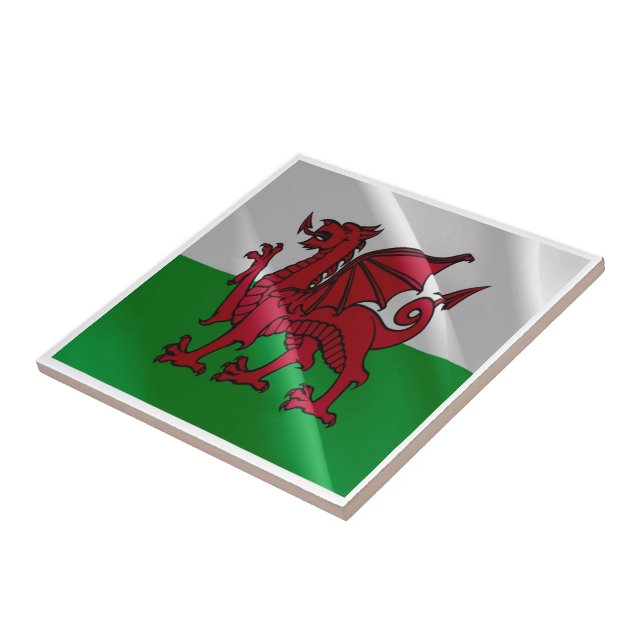 WLS002 Waving FLAG welsh WALES, Ceramic Tile (Side)