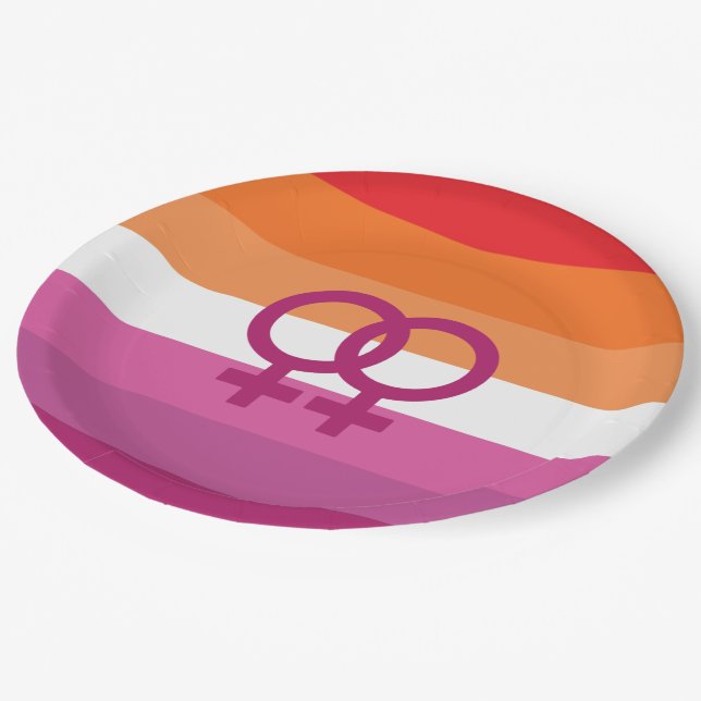 WLW Lesbian Pride Flag Paper Plates (Angled)