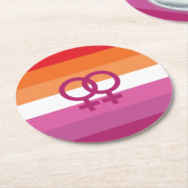 WLW Lesbian Pride Flag Round Paper Coaster (Angled)