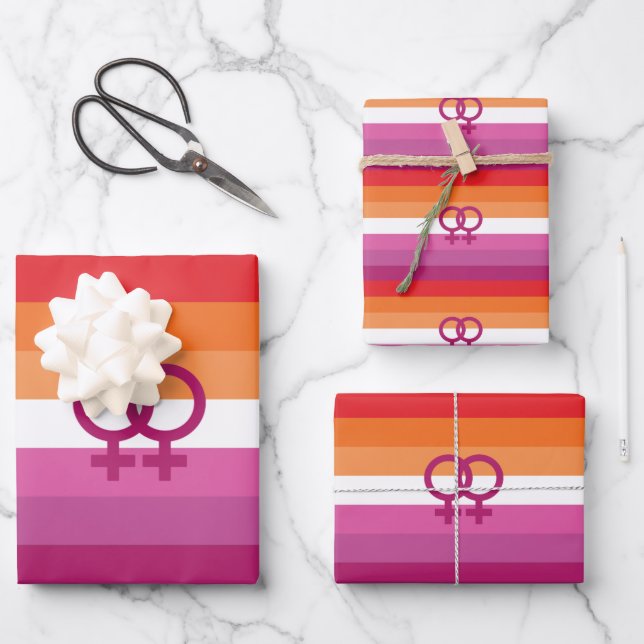 WLW Lesbian Pride Flag (Sunset) Wrapping Paper Sheets (Front)
