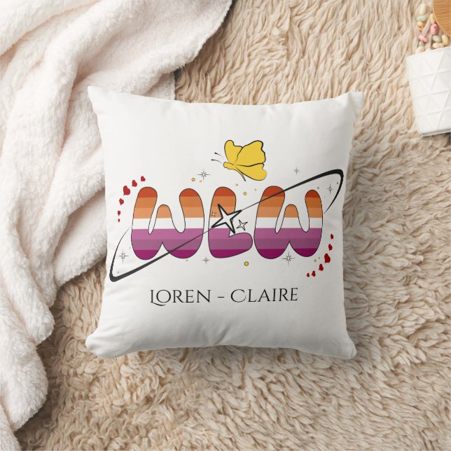 WLW Sunset Lesbian Flag Butterfly Throw Pillow (Blanket)