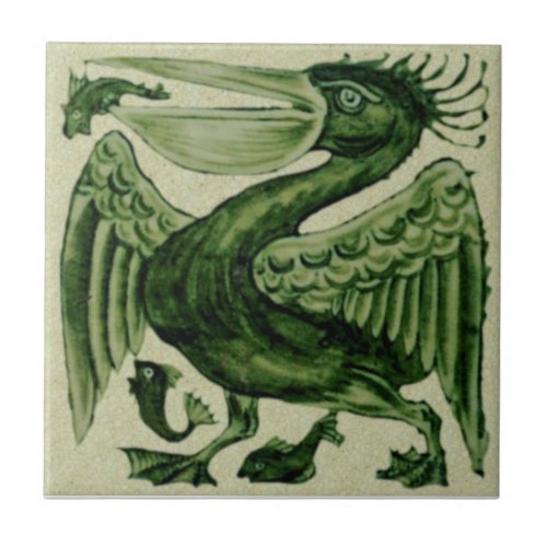 Wm De Morgan Green Pelican Repro Ceramic Tile