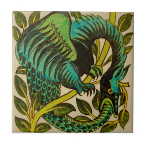 Wm DeMorgan Hand Painted Dragon c1900 repro Ceramic Tile