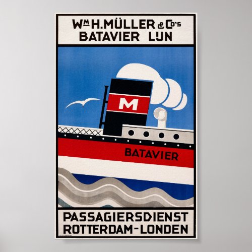 Wm H Muller Batavier Lijn Vintage Poster 1929