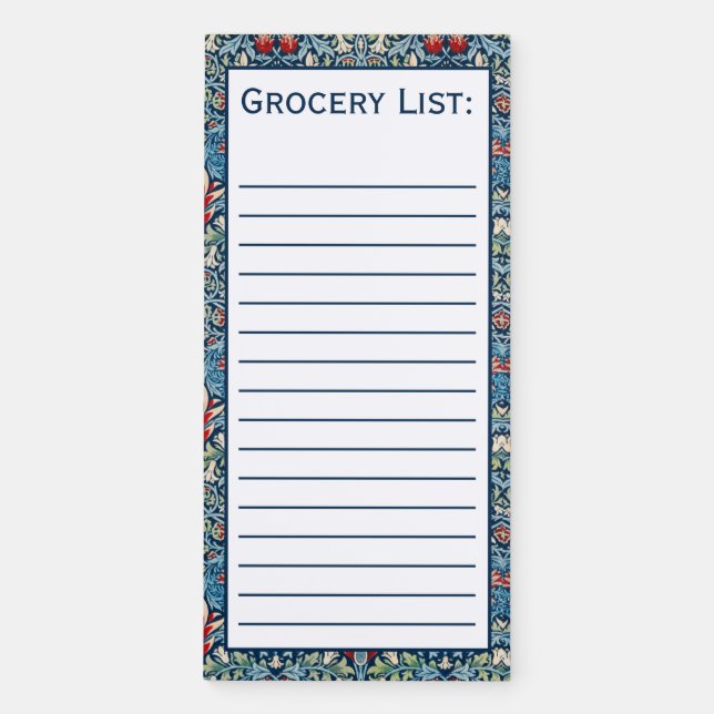 WM Morris Inspired Floral, Custom Lined Magnetic Notepad (Front)