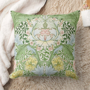 Wm Morris Myrtle Floral Art Nouveau Bright Throw Pillow