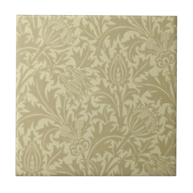 Wm Morris Ochre Thistle Arts & Crafts Repro Tile (Front)