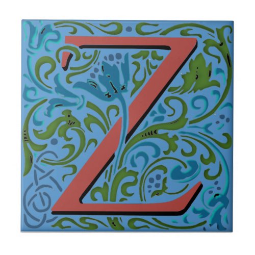 Wm Morris Ornate Initial Z Letter Ceramic Tile  