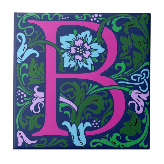 Wm Morris Ornate Letter "B" Initial Ceramic Tile   (Front)