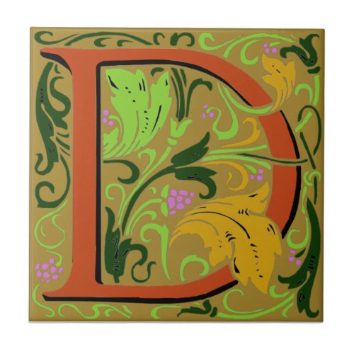 Wm Morris Ornate Letter D Initial Ceramic Tile  